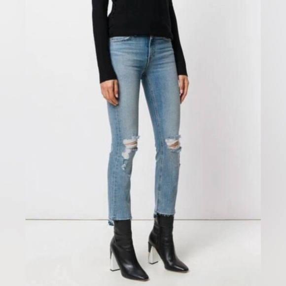 Rag and Bone Sz 24 Stovepipe Distressed Hem Jeans in Prospector Rinse - Picture 2 of 11